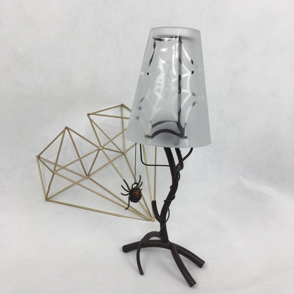 Frosted Glass Top Iron Base Spider & Web Lantern